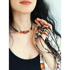 Invia retro ethnic Tibetan necklace female clavicle chain imitation dzi bead hand-woven trade Nepal forehead bracelet