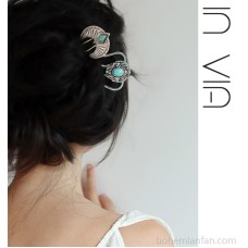 Vintage Bohemian style accessory imitation turquoise hair comb hairpin hairpin ethnic style hair fork headwear