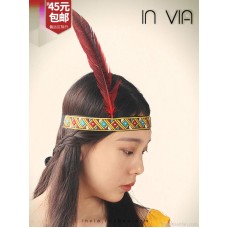 Native American ethnic style feather wide headband African tribe bohemian dance performance props