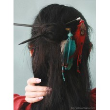 Ethnic style headwear Hanfu feather Bohemian hairpin bun female Chinese ancient style feather tassel hair accessory costume