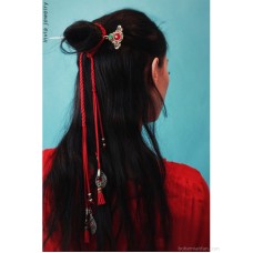 Ethnic style Bohemian head accessory red hair rope travel bun hair accessory tassel hairband ancient style hair crown