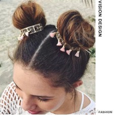 Mlad Bohemian ethnic style pink tassel headwear hairpin hair bun dirty braid hip-hop open style