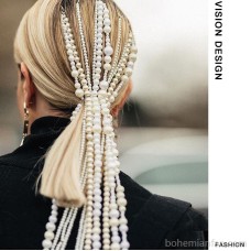 European and American Merad show tassel pearl headwear female tide ponytail bride styling hair street net red exaggerated hair chain