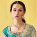 Golden luxurious diamond-studded Indian style jewelry set clavicle necklace female forehead brow pendant earrings court belly dance