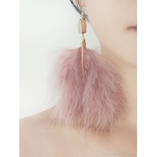 Pink feather tassel earrings female 2023 new style trendy long Korean net red earrings Korean temperament exaggerated