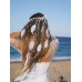 White pearl feather tassel wedding headband seaside vacation hairband Bohemian style hair accessory fairy invia