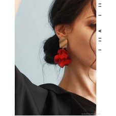 Red petal ear studs female sterling silver needle earrings 2023 new style trendy s925 hypoallergenic exaggerated temperament long earrings