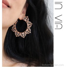 Exaggerated champagne gold earrings Indian jewelry hollow lotus circle large earrings Bohemian Greek style accessories