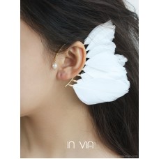 Wedding dress earrings white black feather earrings 2023 new style super fairy ear hanging earrings without ear holes ear clip performance