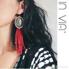 Invia original Bohemian ethnic style long tassel earrings for women, red earrings, Indian Western cowboy