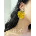 Invia yellow fabric flower crystal earrings female 925 silver pin female Korean version versatile vacation New Year earrings exaggerated