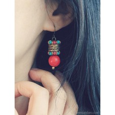 Original ethnic style earrings and ornaments, pure silver needle earrings, Tibetan accessories, retro women's Nepalese earrings invi