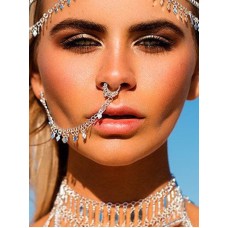 Indian dance nose ring chain jewelry women's tassel fake nose ring nose stud nose chain integrated piercing Bohemian belly dance