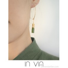 High-end new Chinese-style earrings ethnic style green jade plated with 14k gold sand earrings invia original design