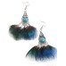 Peacock Green Feather Earrings Ethnic Style Earrings Female Long Section Temperament S925 Pure Silver Vacation Bohemian