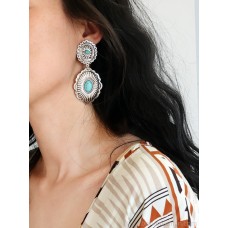 Vintage retro silver ethnic Bohemian style earrings turquoise large ear jewelry exaggerated personality Indian