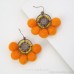 Milaad yellow orange wool ball earrings silver needle fan-shaped ear pendant female temperament without ear hole vacation invia original