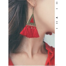 Red Chinese Ethnic Minority Wind Tassel Earrings Female Temperament Long Section Yunnan Earrings Exaggerated Pure Silver Ear Clip Ear Stud