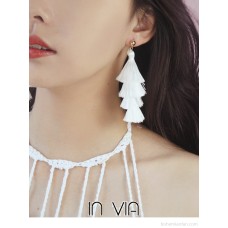 White tassel vacation earrings 2023 new trend bohemian style jewelry ear clip without ear hole female long temperament