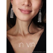 Invia ethnic jewelry luxury birdcage tassel earrings earrings set with zircon exaggerated accessories slim retro