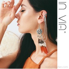 Ethnic style earrings feather tassel Bohemian earrings ear bone clip Indian earrings invia