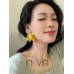 Invia yellow fabric flower crystal earrings female 925 silver pin female Korean version versatile vacation New Year earrings exaggerated