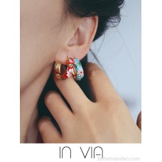 Ethnic style earrings red colored ceramic embroidered ear cuffs small and exquisite personalized Chinese ancient style earrings invia