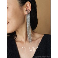 Invia spicy girl niche design chain ear clip tassel non-pierced earrings long ear hanging exaggerated fashion earrings