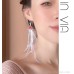 Bean paste pink feather tassel earrings women's 2023 new style Korean style temperament sweet exaggerated ear jewelry