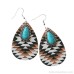 Tribal Indian totem turquoise drop earrings women's 925 silver needle without ear hole Bohemian ethnic wind ear