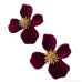 Velvet wine red flower earrings light luxury high-end feeling ear studs female 925 silver needle bride Christmas holiday Korean ear jewelry