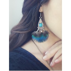 Peacock Green Feather Earrings Ethnic Style Earrings Female Long Section Temperament S925 Pure Silver Vacation Bohemian