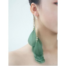 Fairy ear hanging feather earrings 2023 new trend female temperament super long without ear hole earrings exaggerated bohemian