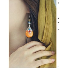 Tibetan Nepalese ethnic style earrings female water drop autumn and winter imitation amber earrings female anti-allergic retro style