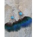 Peacock Green Feather Earrings Ethnic Style Earrings Female Long Section Temperament S925 Pure Silver Vacation Bohemian