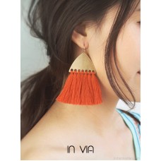 Orange Bohemian style seaside vacation tassel earrings long earrings exaggerated tassel without ear holes