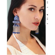 Invia retro ethnic style blue tassel earrings long earrings exotic Indian Bohemian earrings