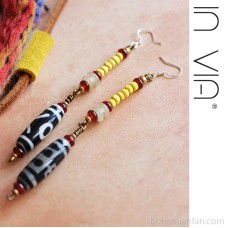 Invia Original Design Ethnic Style Long Earrings Nepal Tibetan Style Bead Pendant 925 Silver Needle Earrings Retro