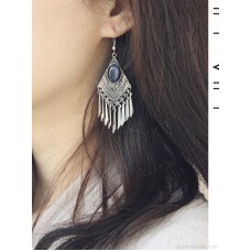 Retro black stone inlaid ethnic style tassel earrings women's short section Bohemian jewelry personality vacation ear pendant