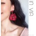 Burgundy fabric rose earrings with exaggerated petals and tassels, New Year's party Christmas accessories