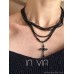 Inlaid diamond multi-layer cross necklace, small and unique design choker, dark style necklace, versatile sweater chain