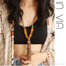 Long and Short Dual-use Bohemian Ethnic Style Long Necklace Female Sweater Chain Imitation Amber Ancient Bead Tassel Invia