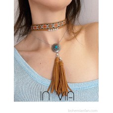 Retro Merad ethnic style multi-layer stacked tassel necklace female clavicle neck chain Bohemian jewelry choker