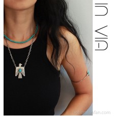 Takahashi Gorou turquoise collarbone necklace, double-layered sweater chain, denim Native American bohemian ethnic style