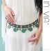 Retro bronze green tassel waist chain belt ethnic Bohemian wind jewelry belly dance accessories set invia