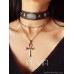 Vintage leather rivet punk multi-layer cross collarbone necklace, spicy girl's unique splicing choker necklace, unisex