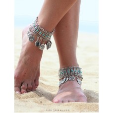 Indian jewelry female anklet exaggerated with sound Bohemian style accessory vintage turquoise bracelet hippie vacation