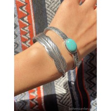 Invia Retro Vintage Plated 925 Silver Bracelet Inlaid with Turquoise Openable Adjustable Ethnic Style Nepal