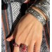 Bohemian style retro ethnic Nepalese Tibetan jewelry handmade silver inlaid red stone yellow amber ring for men