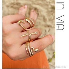 Golden snake-shaped ring for women, gold-plated with gemstones, does not fade, open-ended Bohemian Egyptian Greek jewelry